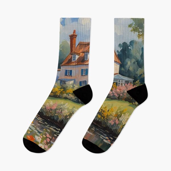 Item preview, Painting of A Beautiful Country House Nearby a Small River With Colorful Flowers Garden and Trees - Museum Epic Impressionist Painting designed and sold by MyArt23.