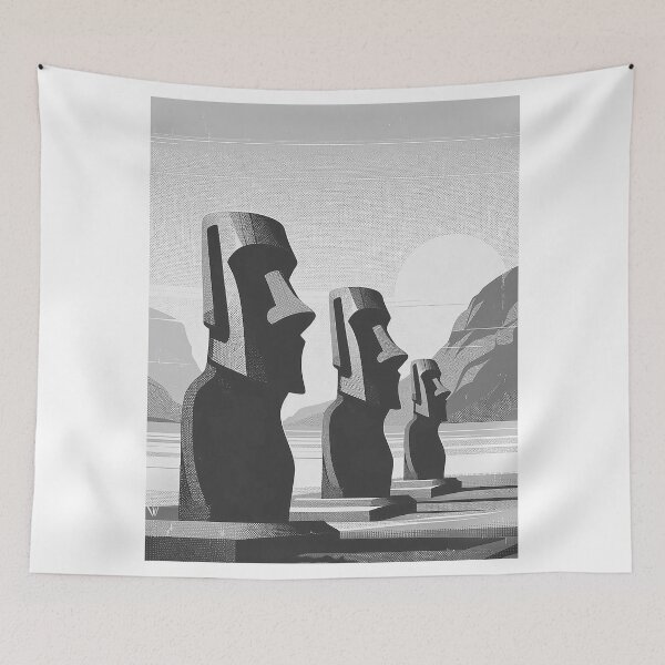 Item preview, Retro Travel Poster - Vintage Easter Island Moai, Minimalist Art - Black and White designed and sold by pod24.