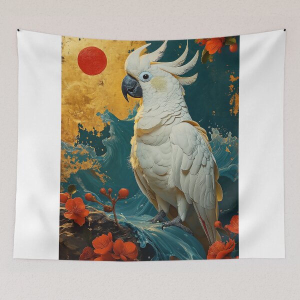 Item preview, Cockatoo Standing In turquoise water with a red sun designed and sold by Rockwpapart.