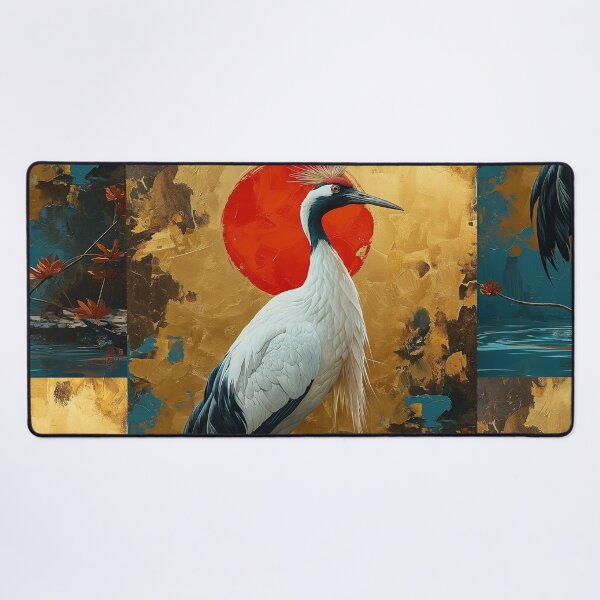 Item preview, Crane standing in turquoise water with a red sun designed and sold by Rockwpapart.
