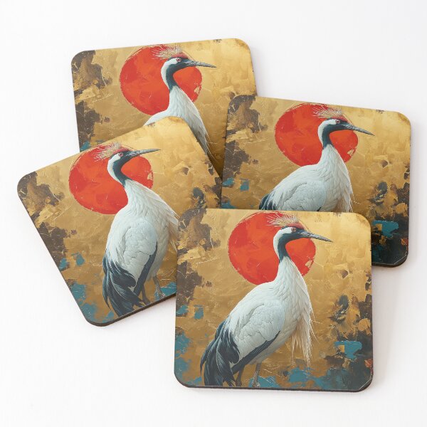 Item preview, Crane standing in turquoise water with a red sun designed and sold by Rockwpapart.