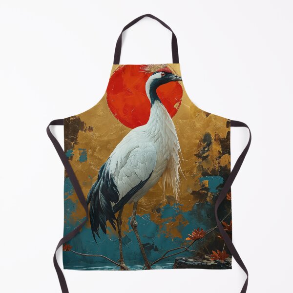 Item preview, Crane standing in turquoise water with a red sun designed and sold by Rockwpapart.