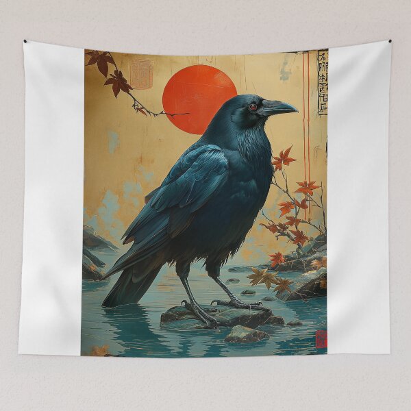 Item preview,   Crow standing in turquoise water with a red sun  designed and sold by Rockwpapart.