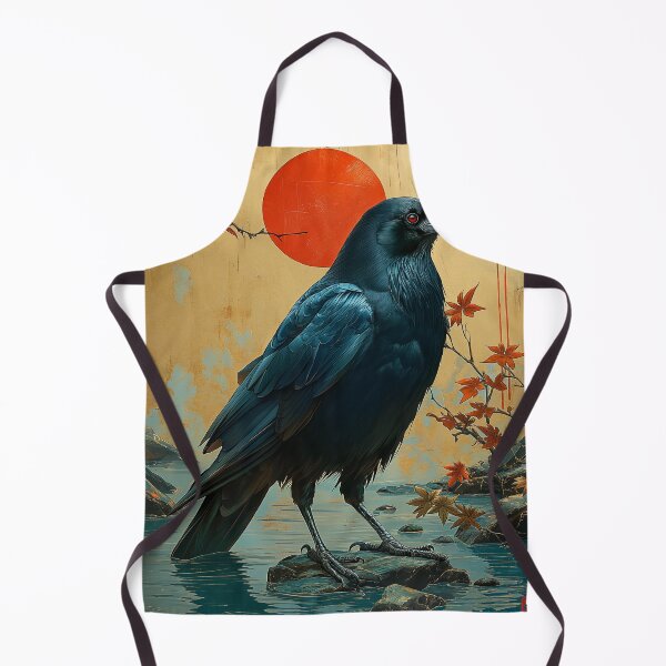 Item preview, Crow standing in turquoise water with a red sun designed and sold by Rockwpapart.