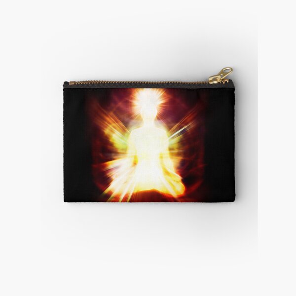 Item preview, Woman sitting in meditation pose emanating ethereal body Qi energy aura art print designed and sold by AwenArtPrints.