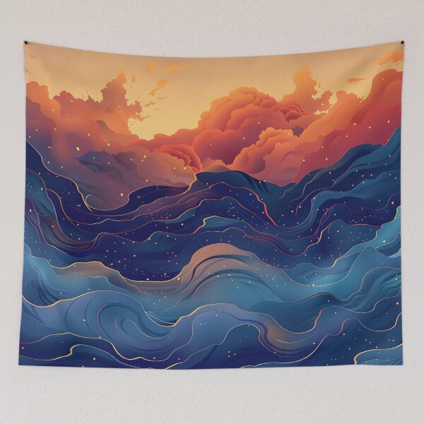 Item preview, Big waves and clouds - blue and orange designed and sold by Wildflow Creations.