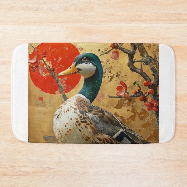 Item preview, Duck in nature Standing in turquoise water with red sun designed and sold by Rockwpapart.