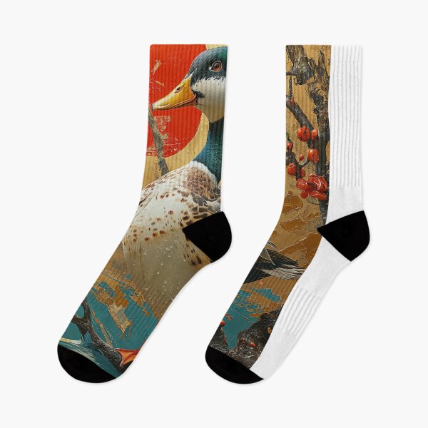 Item preview, Duck in nature Standing in turquoise water with red sun designed and sold by Rockwpapart.