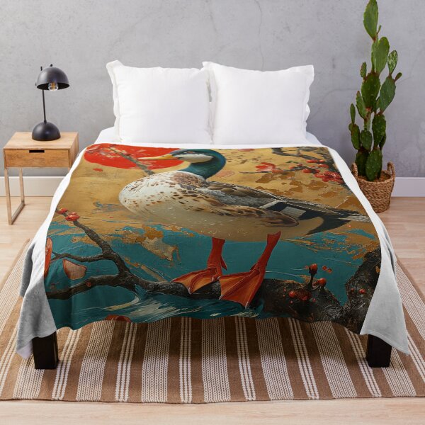 Item preview, Duck in nature Standing in turquoise water with red sun designed and sold by Rockwpapart.