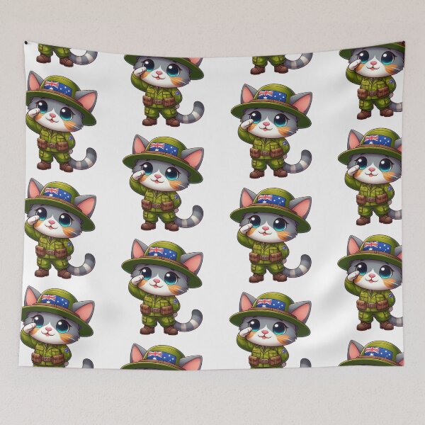Item preview, Cute Australian Soldier Cat , Kawaii Soldier Cat, Cat Clipart designed and sold by SnuggleSafari.
