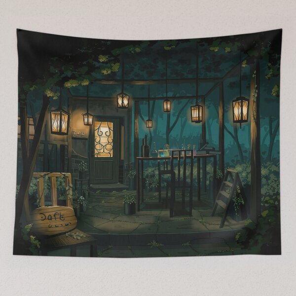 Item preview, Magical Anime Wooden Hut in Forest with Lanterns designed and sold by momosstyle.