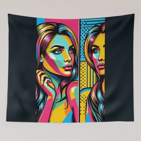 Item preview, Female portrait in the style of pop art with bright, bold colors and repeating elements designed and sold by AndreaMart.