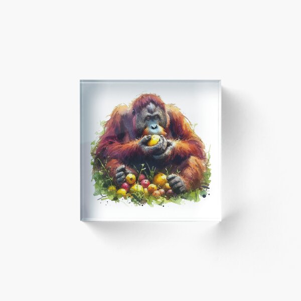 Item preview, Pen and ink watercolour, orangutan eating fruit in the grass designed and sold by EdgyEdgeArt.