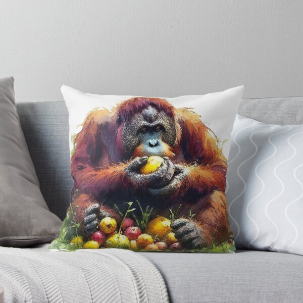 Item preview, Pen and ink watercolour, orangutan eating fruit in the grass designed and sold by EdgyEdgeArt.