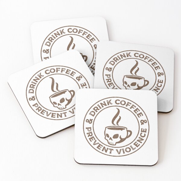 Item preview, Drink Coffee and Prevent Violence Retro Badge Skull designed and sold by wolfkin-design.
