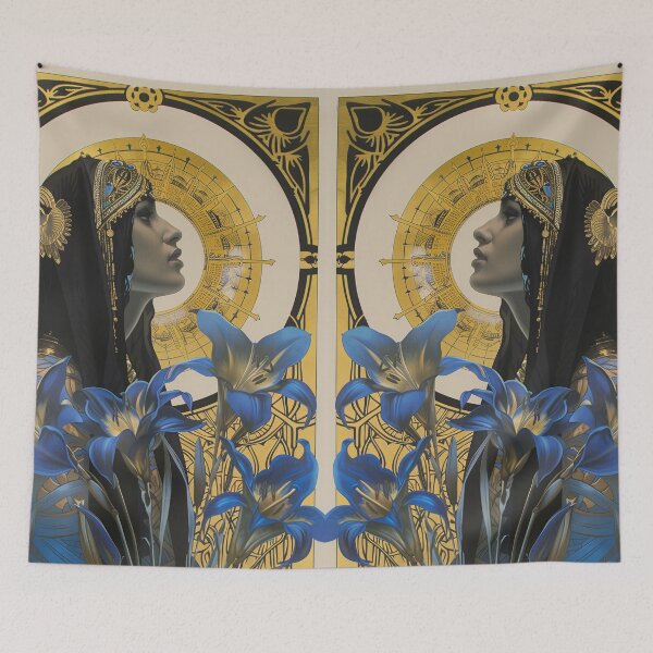 Item preview, Art Nouveau Art Deco Oriental Lilies Blue Gold Black designed and sold by danachblog.