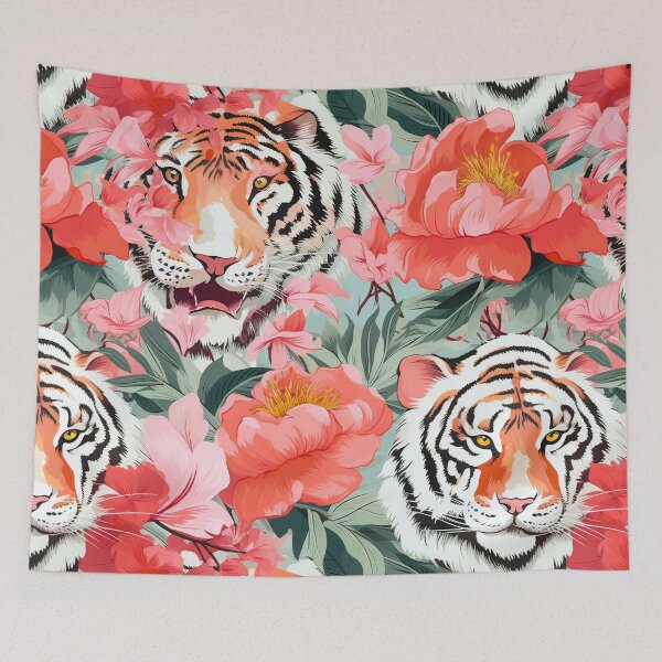 Item preview, Tiger, pattern, seamless, Chinese, Asian, zodiac, Eastern zodiac, peony, peonies, flowers, designed and sold by GabbyKI261.