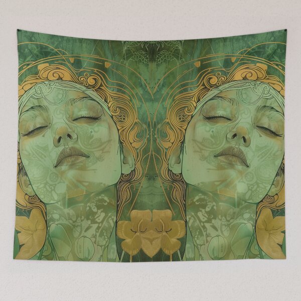 Item preview, Woman in a dream, gold, green, Art Nouveau, Art Deco designed and sold by danachblog.
