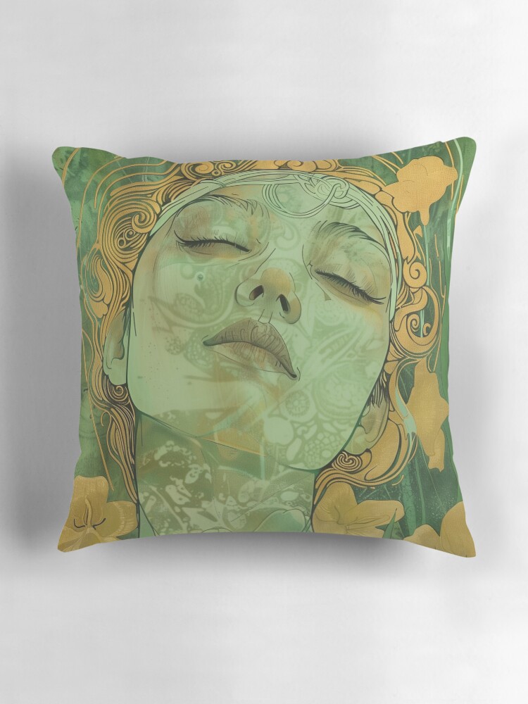 Thumbnail 3 von 4, Kissen, Frau in Grün Art Deco, Jugendstil designt und verkauft von danachblog.