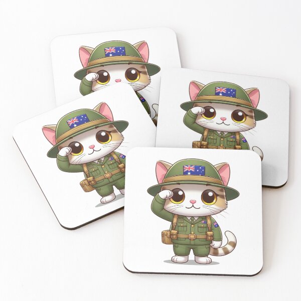 Item preview, Cute Australian Soldier Cat , Kawaii Soldier Cat, Cat Clipart designed and sold by SnuggleSafari.