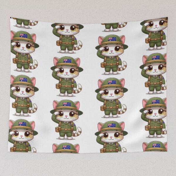 Item preview, Cute Australian Soldier Cat , Kawaii Soldier Cat, Cat Clipart designed and sold by SnuggleSafari.