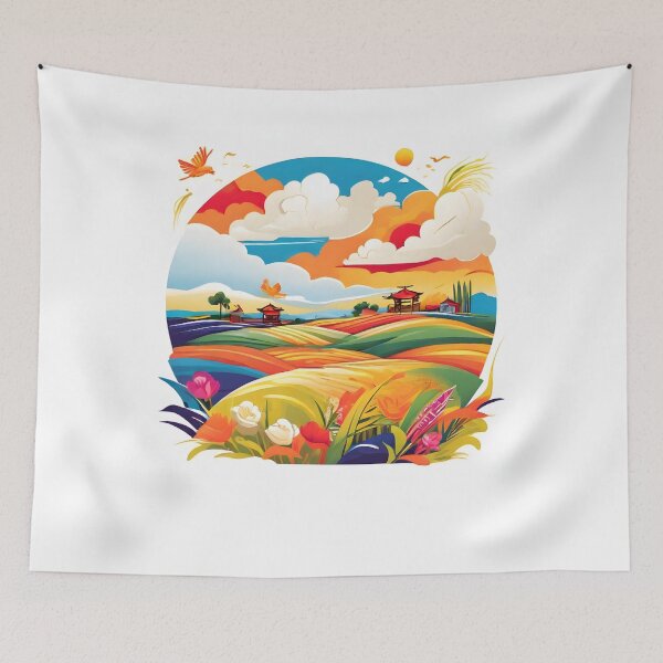 Item preview, Scenic view of a peaceful rural landscape with golden hills and fields and a portrait designed and sold by design-store77.