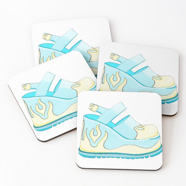 Item preview, 90s light yellow and blue platform sandal with flames designed and sold by prntsystm.