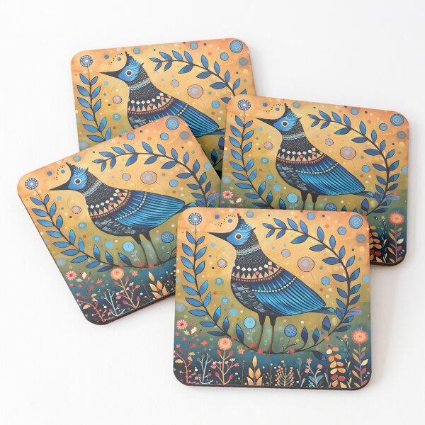 Item preview, Folk blue jay bird designed and sold by Folksy Living.