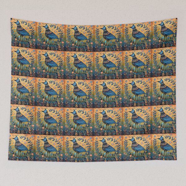 Item preview, Folk blue jay bird designed and sold by Folksy Living.