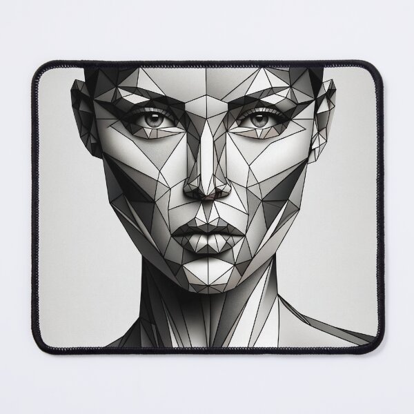 Item preview, Feometric portrait of a woman with her face and body composed of geometric shapes like cubes and triangles designed and sold by AndreaMart.