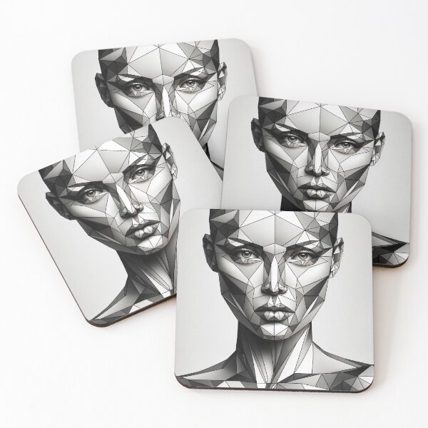 Item preview, Feometric portrait of a woman with her face and body composed of geometric shapes like cubes and triangles designed and sold by AndreaMart.