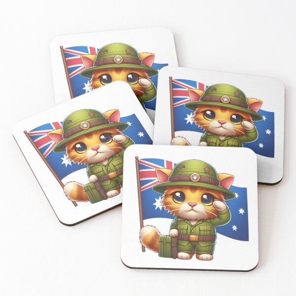 Item preview, Cute Australian Soldier Cat , Kawaii Soldier Cat, Cat Clipart designed and sold by SnuggleSafari.