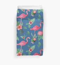 Flamingo Watercolor painting with Protea, Hibiscus and Palms by MagentaRose Duvet Cover