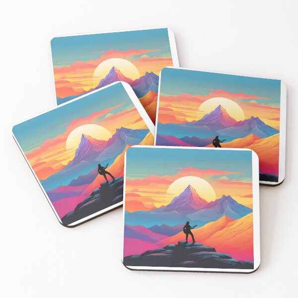 Item preview, majestic mountain landscape with a lone guitarist designed and sold by design-store77.