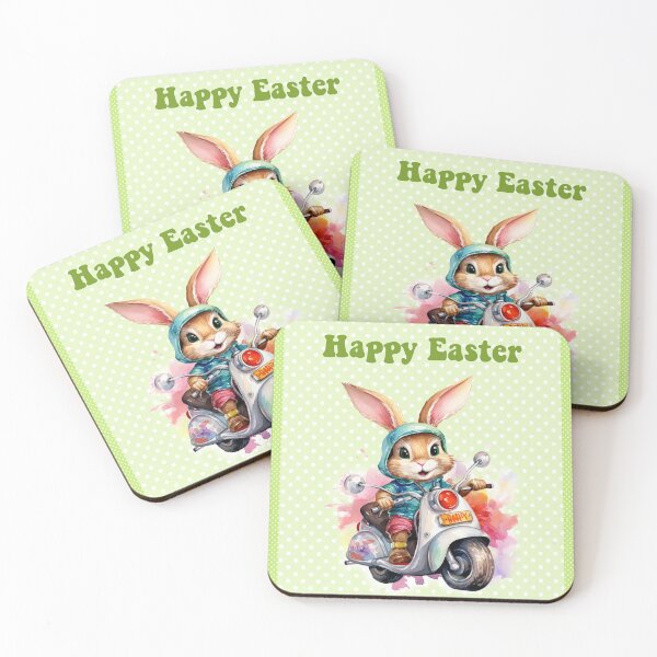 Item preview, Happy Easter card with watercolor Funny Cute Easter Bunny on the bike postcard designed and sold by Createya.
