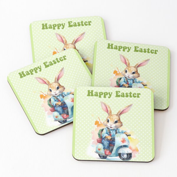Item preview, Happy Easter card with watercolor Funny Cute Easter Bunny on the bike postcard designed and sold by Createya.