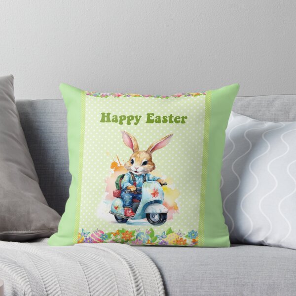 Item preview, Happy Easter card with watercolor Funny Cute Easter Bunny on the bike postcard designed and sold by Createya.