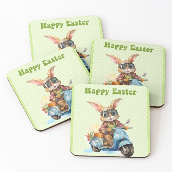 Item preview, Happy Easter card with watercolor Funny Cute Easter Bunny on the bike postcard designed and sold by Createya.