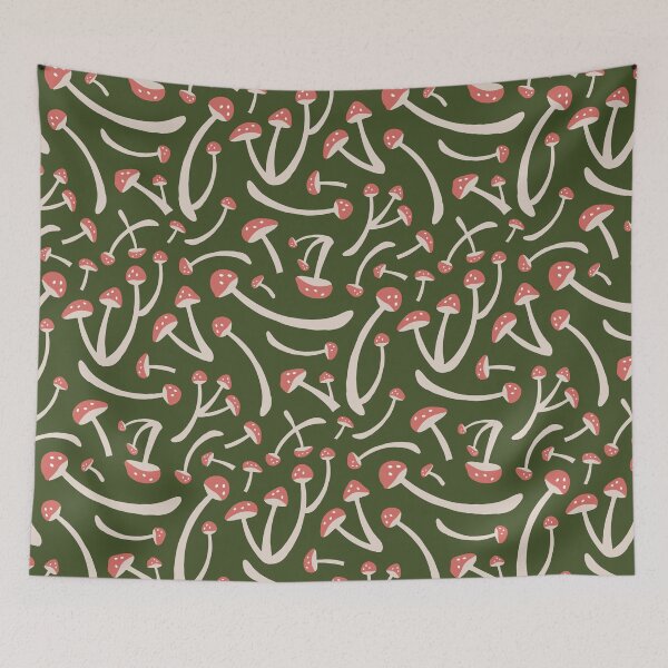 Item preview, Whimsical mushroom pattern in dark green designed and sold by Miss-Belle.