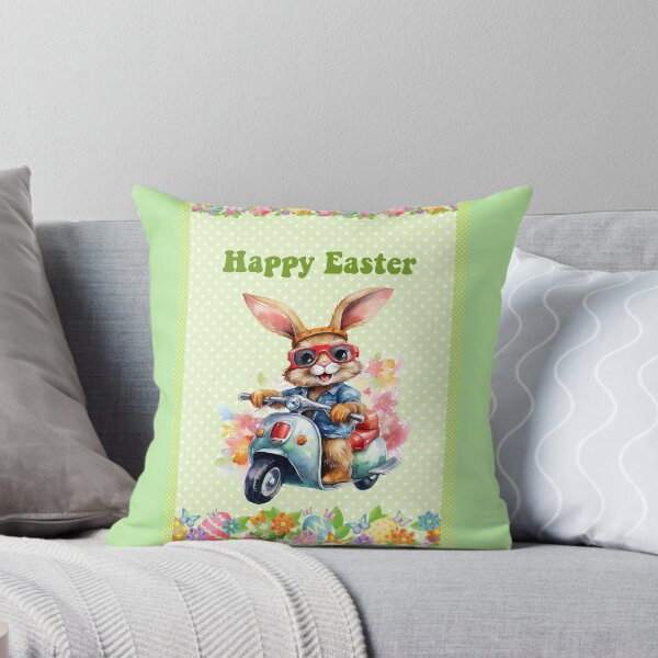 Item preview, Easter card with watercolor Funny Cute Easter Bunny on the bike postcard designed and sold by Createya.