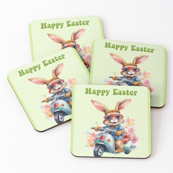 Item preview, Easter card with watercolor Funny Cute Easter Bunny on the bike postcard designed and sold by Createya.