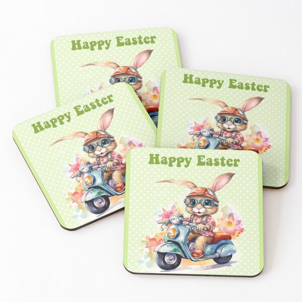 Item preview, Easter card with watercolor Funny Cute Easter Bunny on the bike postcard designed and sold by Createya.