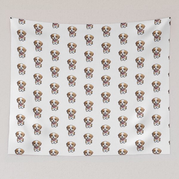Item preview, White & Brown Puppy With A Red Collar With A Heart Pendant designed and sold by EirinDesign.