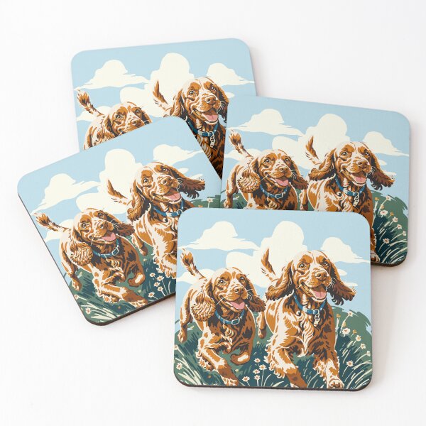 Item preview, Frolicking Cocker Spaniels Retro Dog Art, Two Gentle Charming Pups, Special Gift for Dog Moms designed and sold by furrlieben.