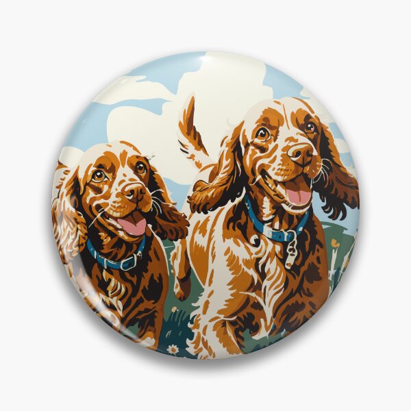 Item preview, Frolicking Cocker Spaniels Retro Dog Art, Two Gentle Charming Pups, Special Gift for Dog Moms designed and sold by furrlieben.