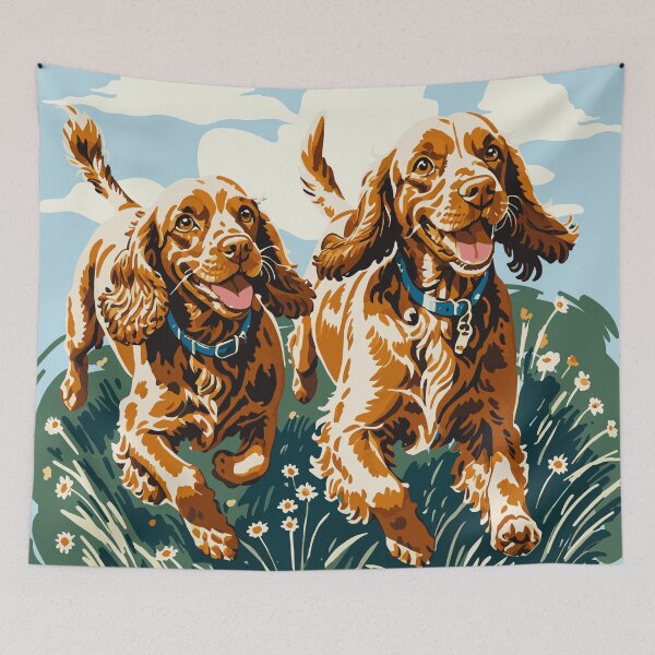 Item preview, Frolicking Cocker Spaniels Retro Dog Art, Two Gentle Charming Pups, Special Gift for Dog Moms designed and sold by furrlieben.