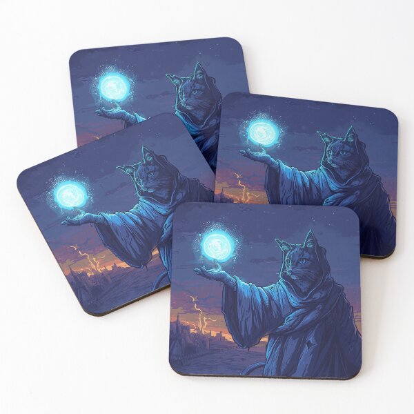 Item preview, Cat sorcerer casting light spell to highlight his surroundings in the medieval town designed and sold by EpicFantasy.