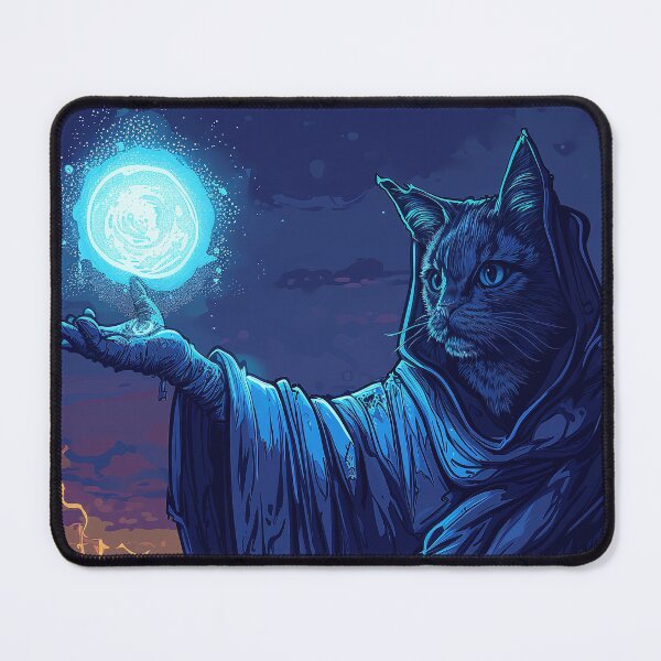 Item preview, Cat sorcerer casting light spell to highlight his surroundings in the medieval town designed and sold by EpicFantasy.