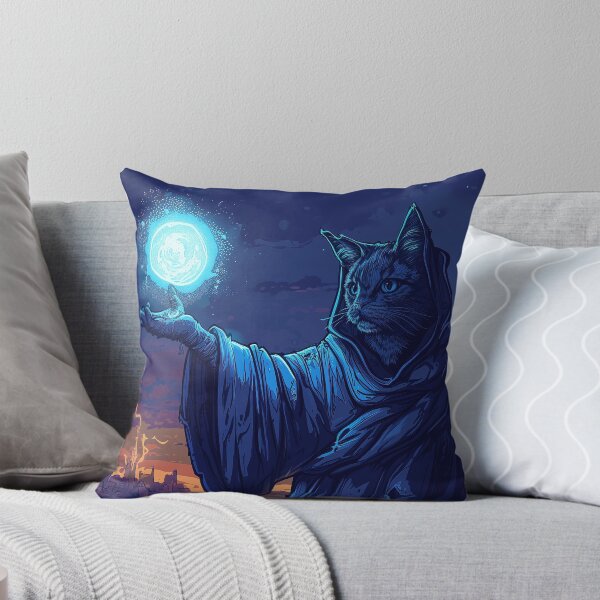 Item preview, Cat sorcerer casting light spell to highlight his surroundings in the medieval town designed and sold by EpicFantasy.