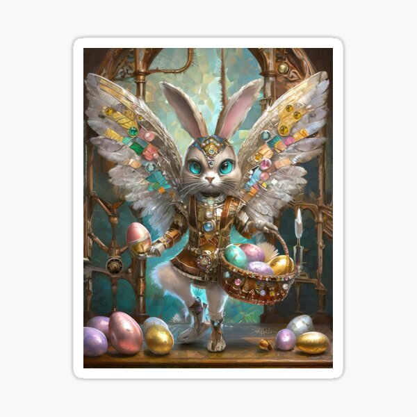 Item preview, Easter Bunny Angel Knight's Apprentice With Easter Eggs designed and sold by Lee Hiller Designs.